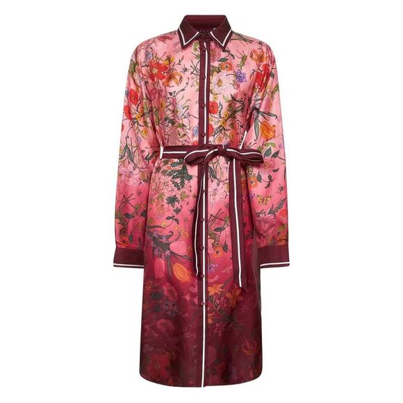 GUCCI Floral Print Silk Shirt Dress Women RED Dresses